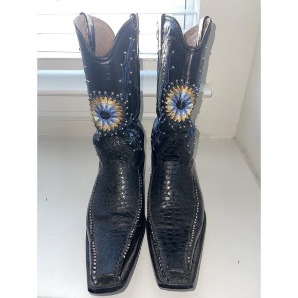 JUGO‎ Hand Embroidered Studded Men\'s Black Leather Cowboy Boots Size 9 main image 11